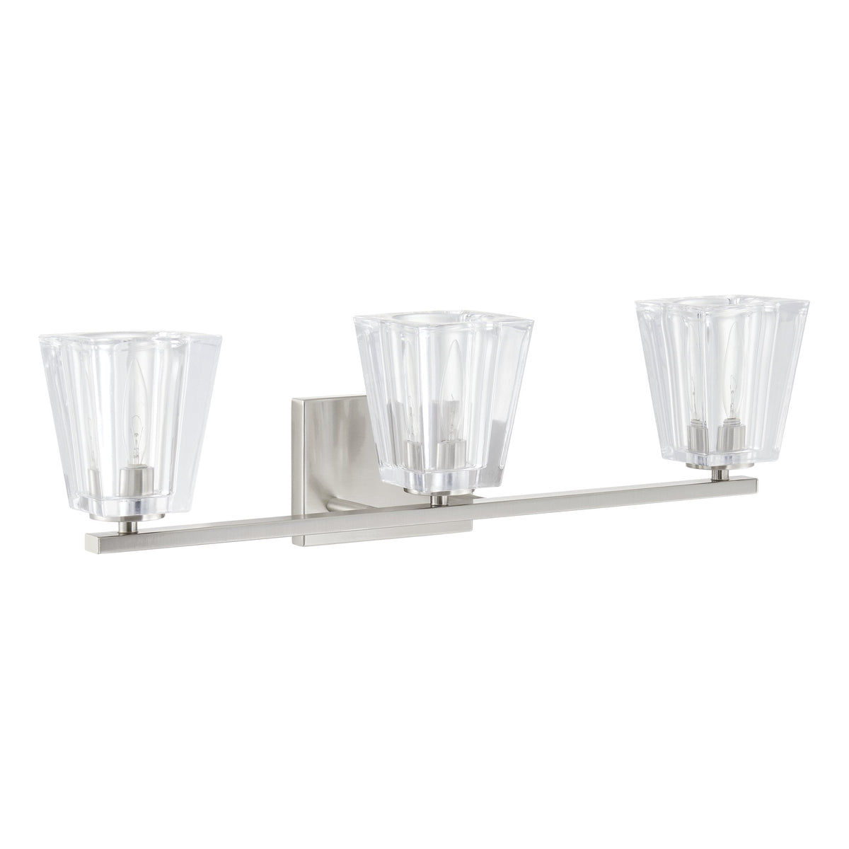 Valentin 24-inch 3-light Brushed Nickel Vanity Light with Clear Pressed Glass Shades