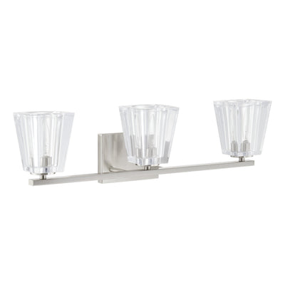 Valentin 24-inch 3-light Brushed Nickel Vanity Light with Clear Pressed Glass Shades