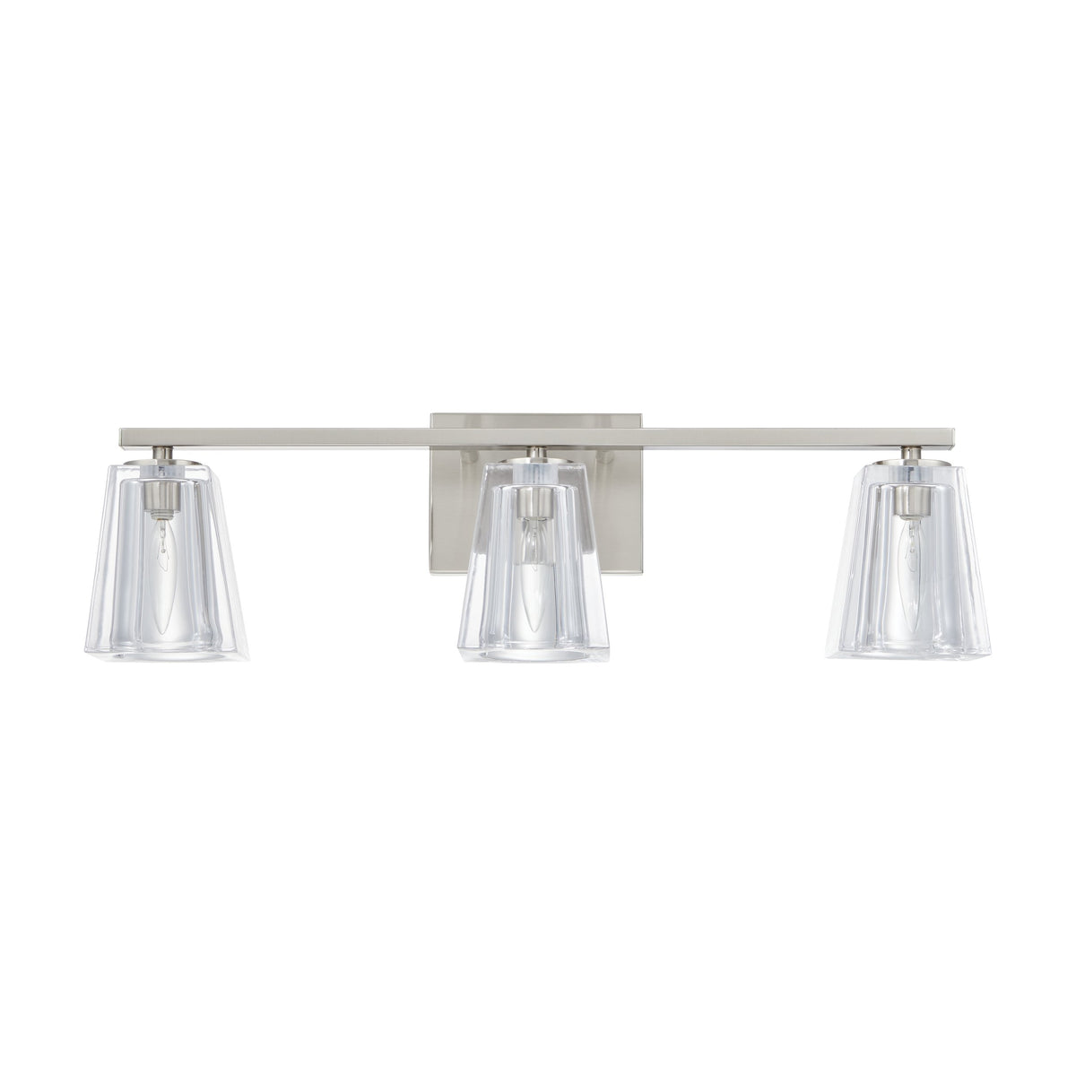 Valentin 24-inch 3-light Brushed Nickel Vanity Light with Clear Pressed Glass Shades