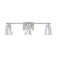 Valentin 24-inch 3-light Brushed Nickel Vanity Light with Clear Pressed Glass Shades
