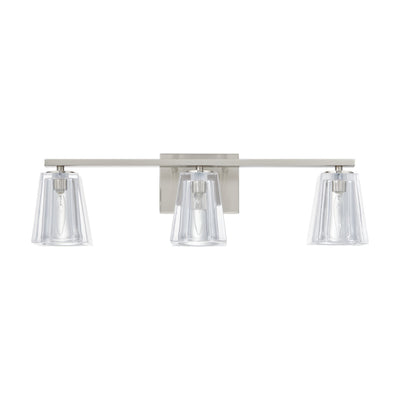Valentin 24-inch 3-light Brushed Nickel Vanity Light with Clear Pressed Glass Shades