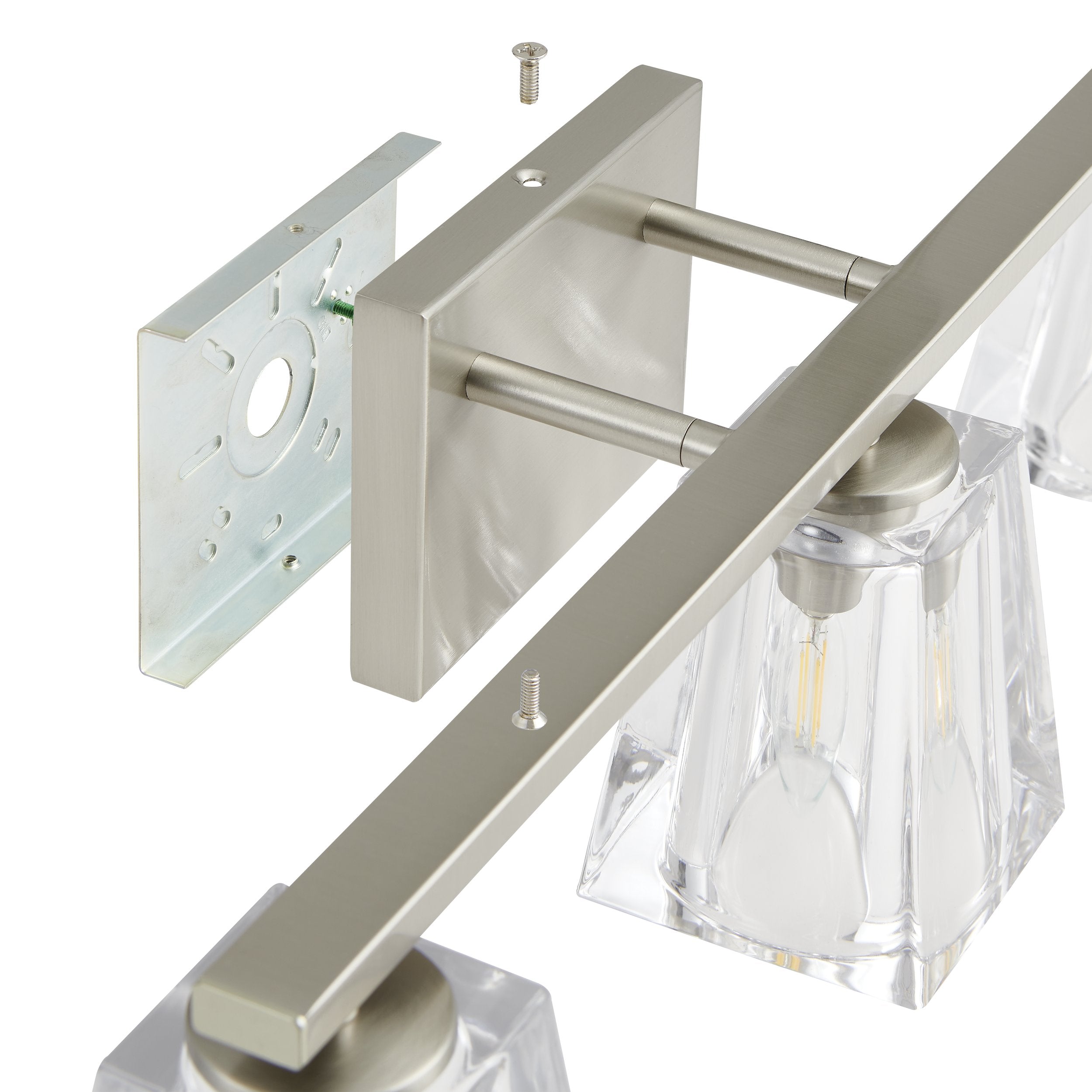 Valentin 24-inch 3-light Brushed Nickel Vanity Light with Clear Pressed Glass Shades