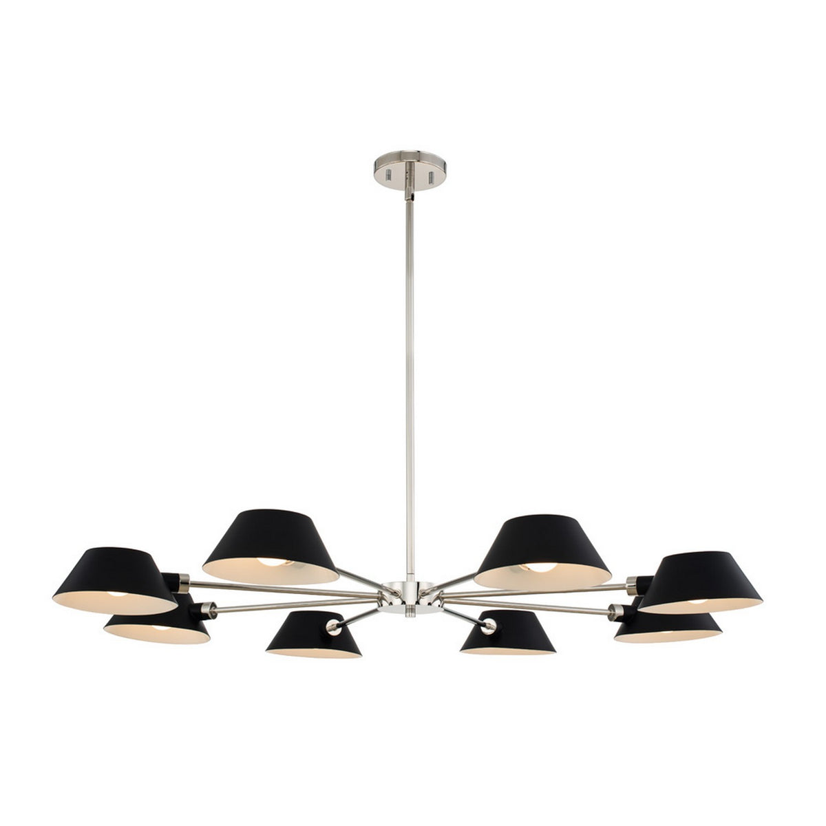 12'' Bruno 8 Light Matte Black w/ Polished Nickel Chandelier
