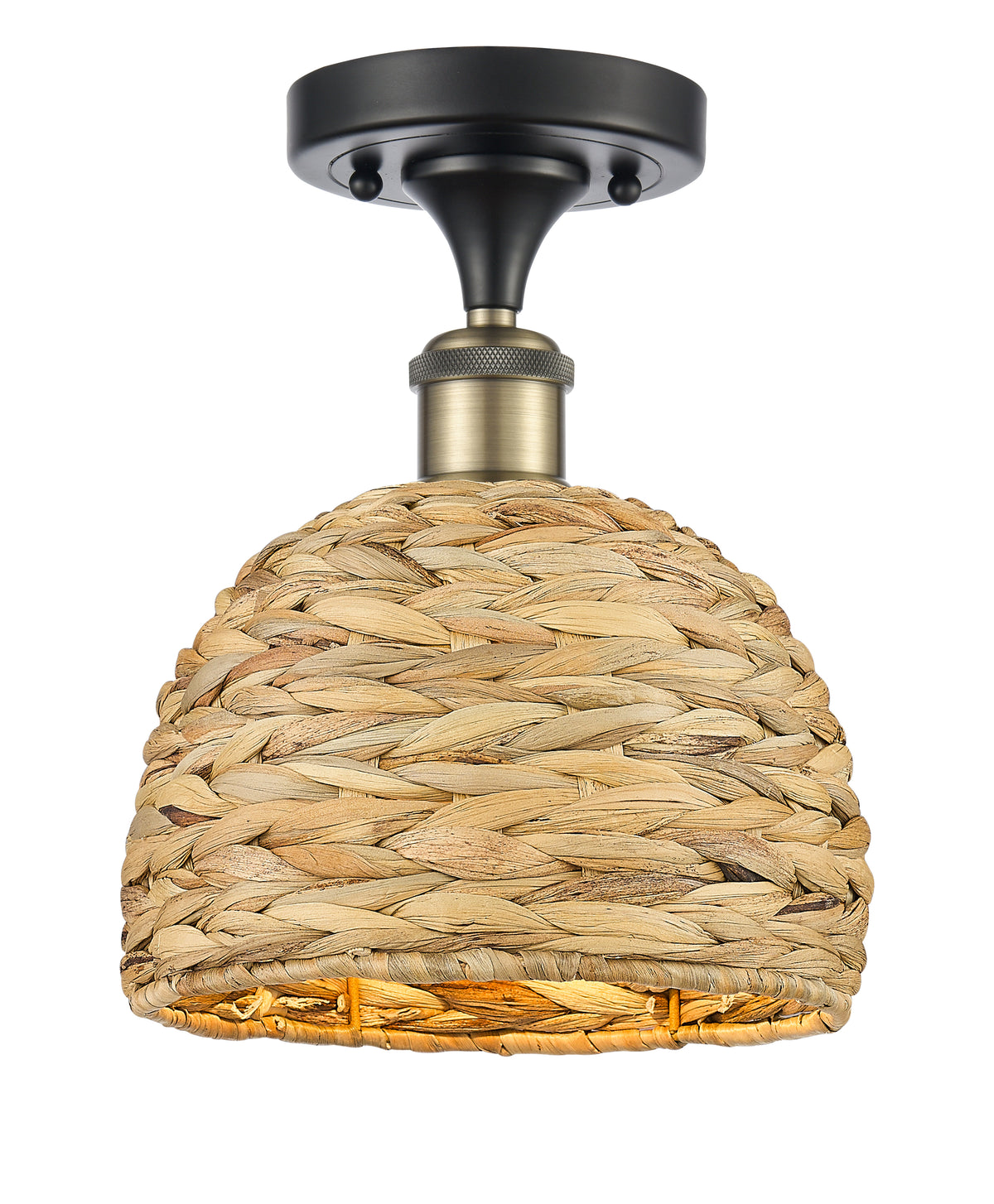 Woven Rattan 8-Inch 1-Light Semi-Flush Mount 10-Inch High