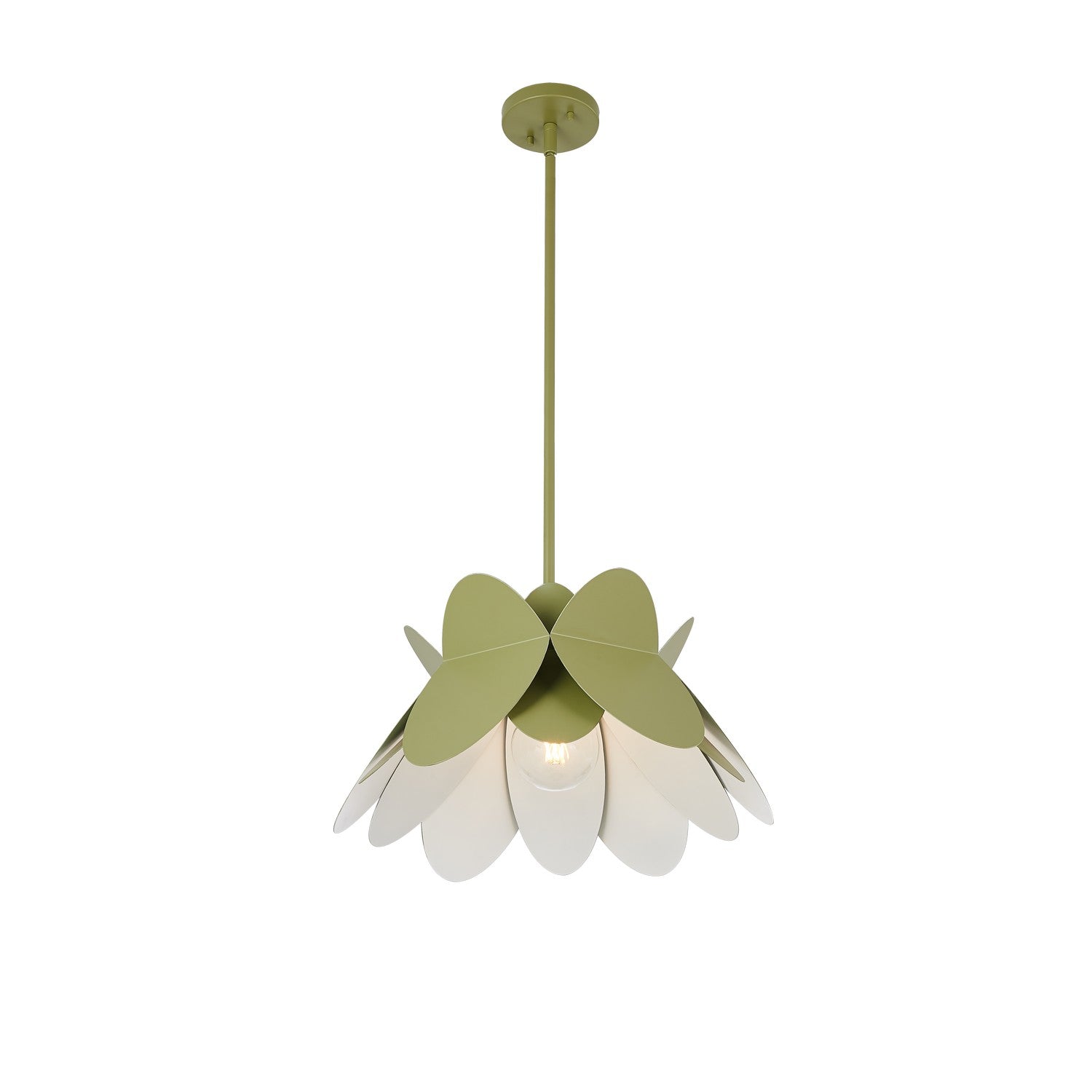 17'' Flor 1 Light White and Green Pendant