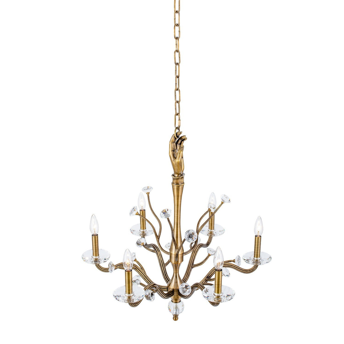 28'' Venus 6 Light Historic Brass Chandelier