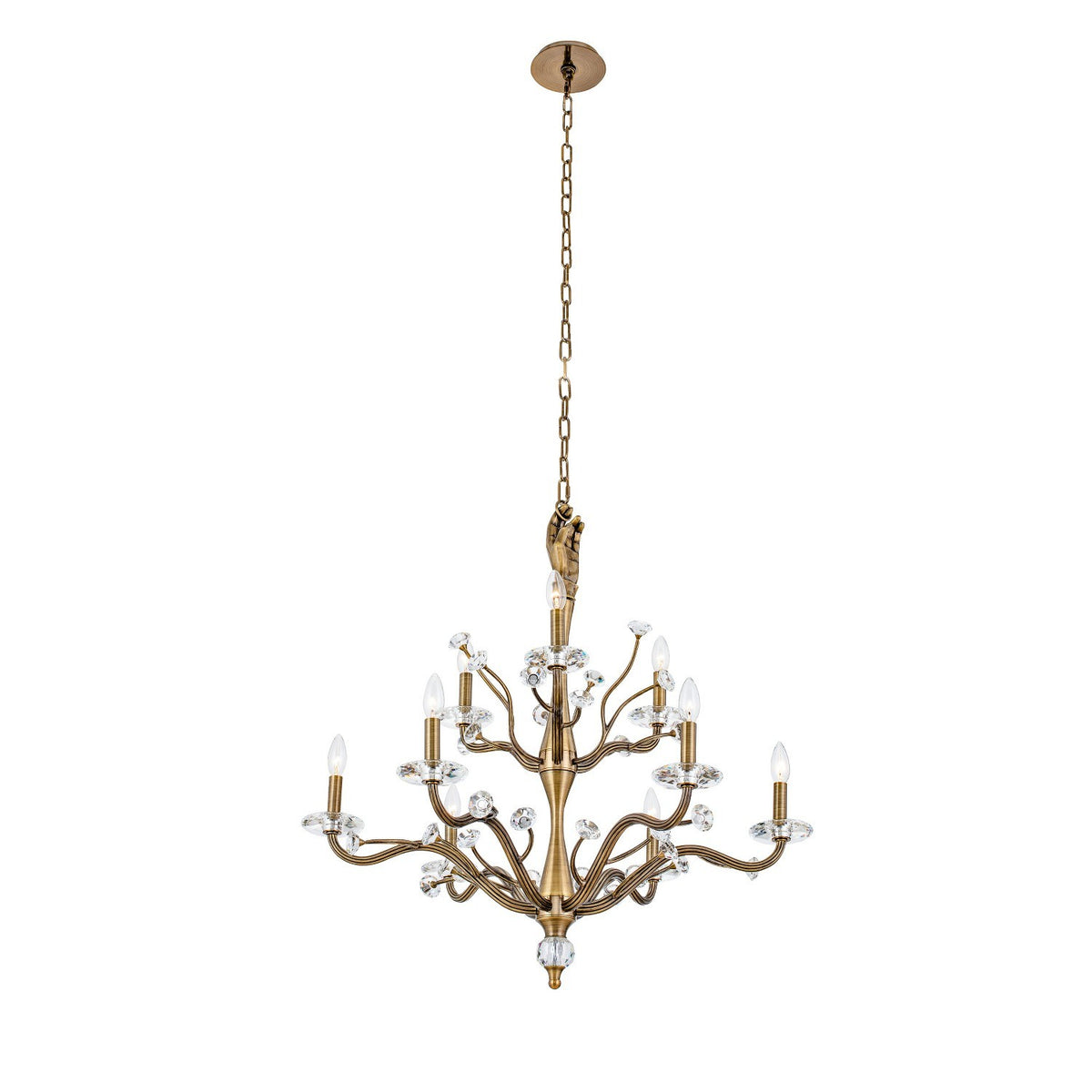 34'' Venus 9 Light Historic Brass Tiered Chandelier