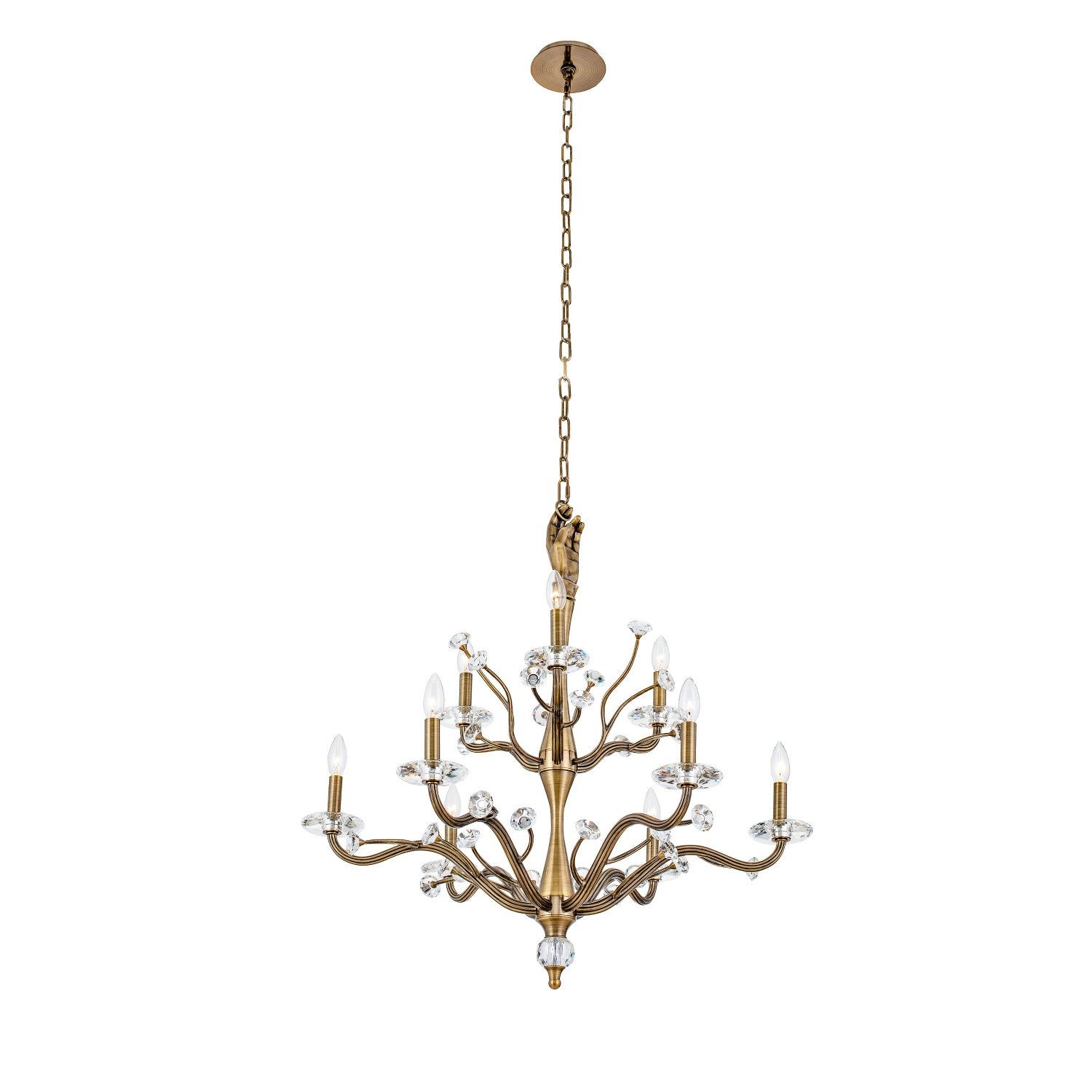 34'' Venus 9 Light Historic Brass Tiered Chandelier