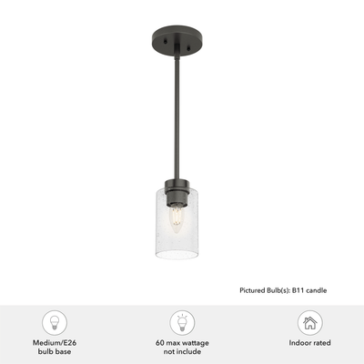 Hartland 4-inch 1-light Noble Bronze Pendant with Seeded Glass