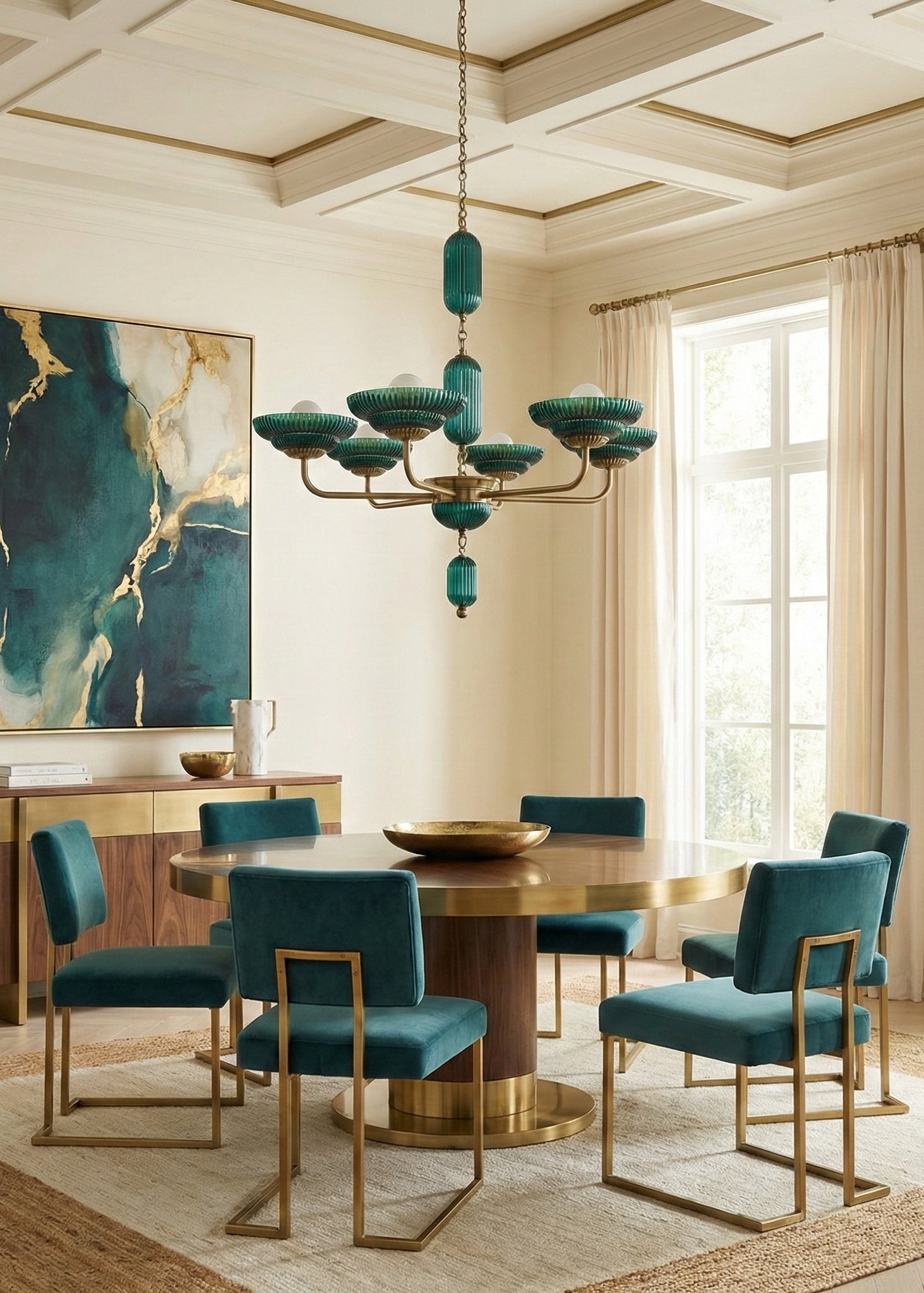 40'' Verde 6 Light True Satin Brass Chandelier