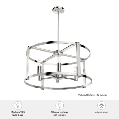 Astwood 26-inch 6-light Polished Nickel Drum Chandelier with Clear Glass