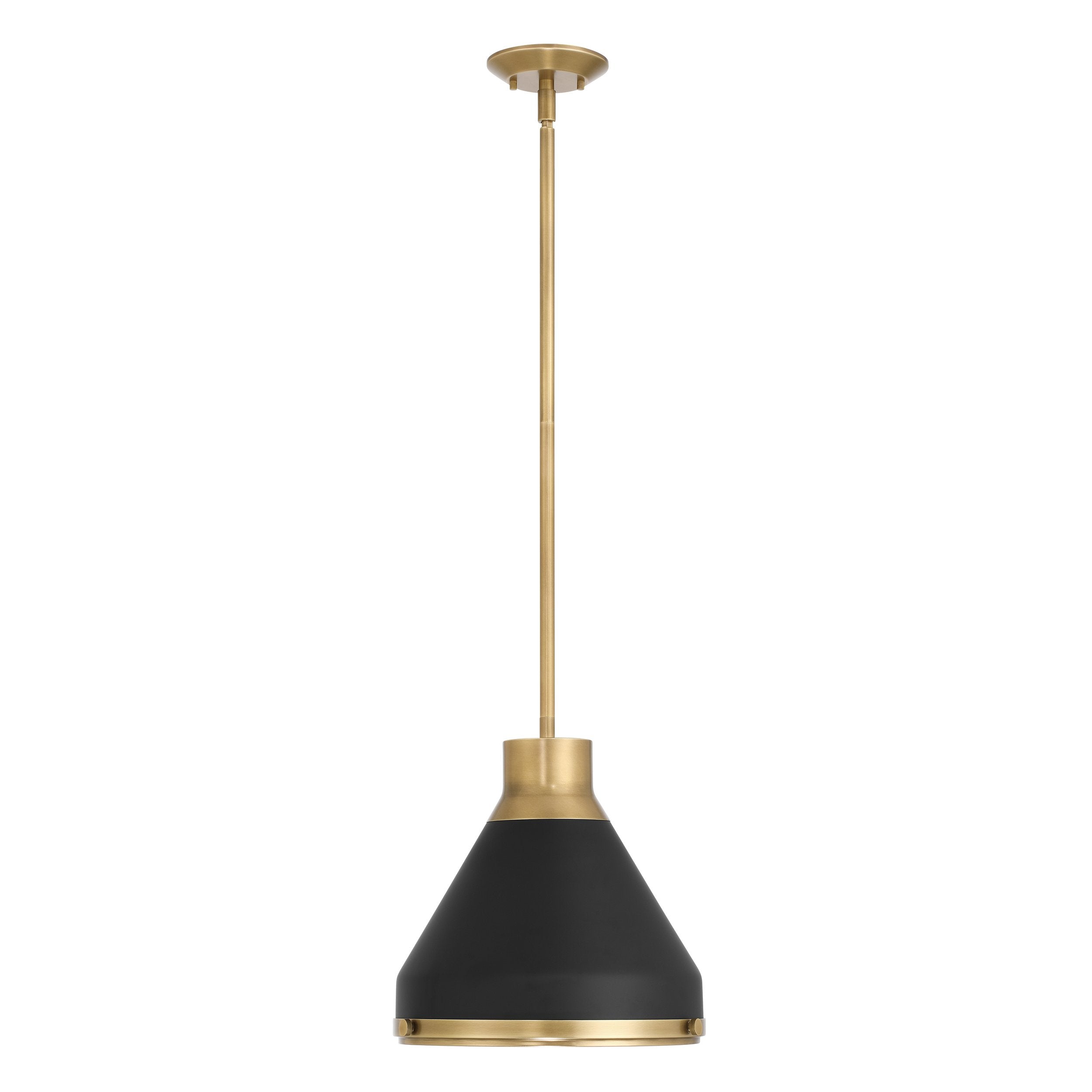 Doyle 13-inch 1-light Natural Brass Pendant Light with Matte Black Metal Shade