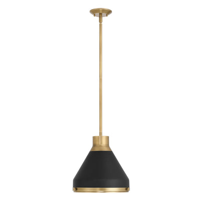 Doyle 13-inch 1-light Natural Brass Pendant Light with Matte Black Metal Shade