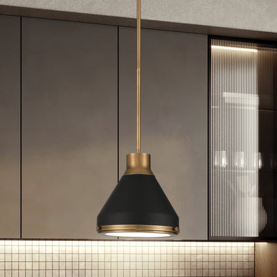 Doyle 13-inch 1-light Natural Brass Pendant Light with Matte Black Metal Shade