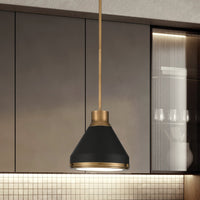 Doyle 13-inch 1-light Natural Brass Pendant Light with Matte Black Metal Shade
