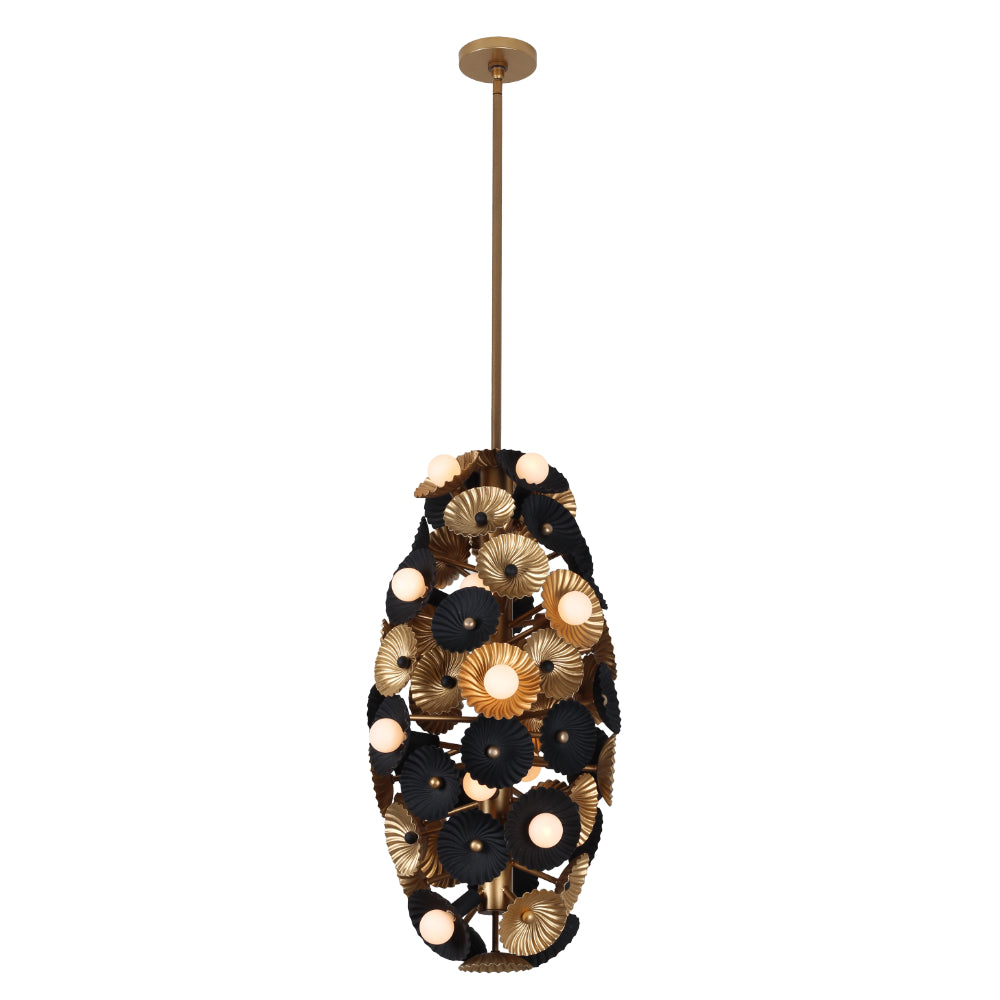 30'' Damask 20 Light Matte Black w/ Vintage Brass Chandelier