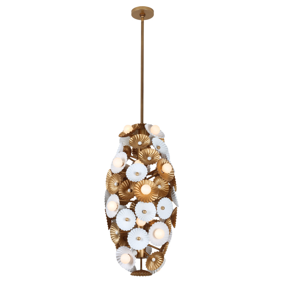 30'' Damask 20 Light White w/ Vintage Brass Chandelier