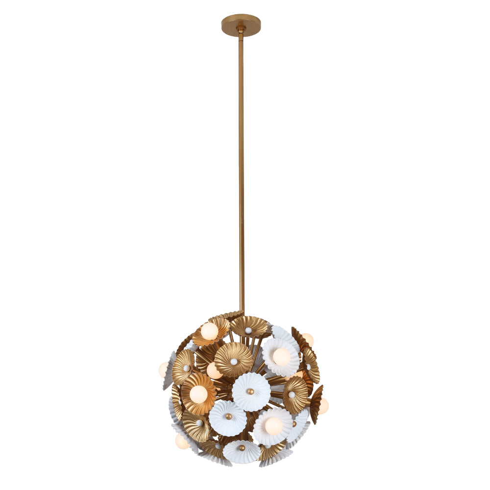 18'' Damask 6 Light White w/ Vintage Brass Semi-Flush Mount