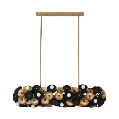 10'' Damask 6 Light Matte Black w/ Vintage Brass Linear Pendant