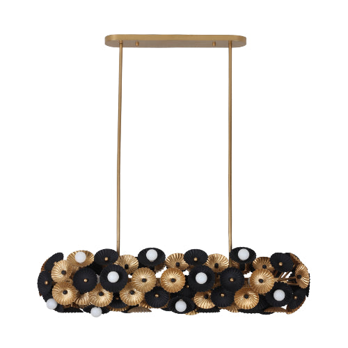 10'' Damask 6 Light Matte Black w/ Vintage Brass Linear Pendant