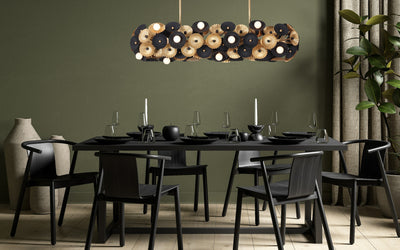 10'' Damask 6 Light Matte Black w/ Vintage Brass Linear Pendant