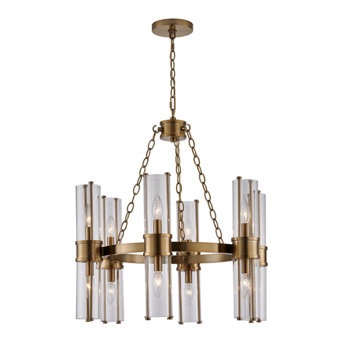 17'' Duet 12 Light Vintage Brass Chandelier