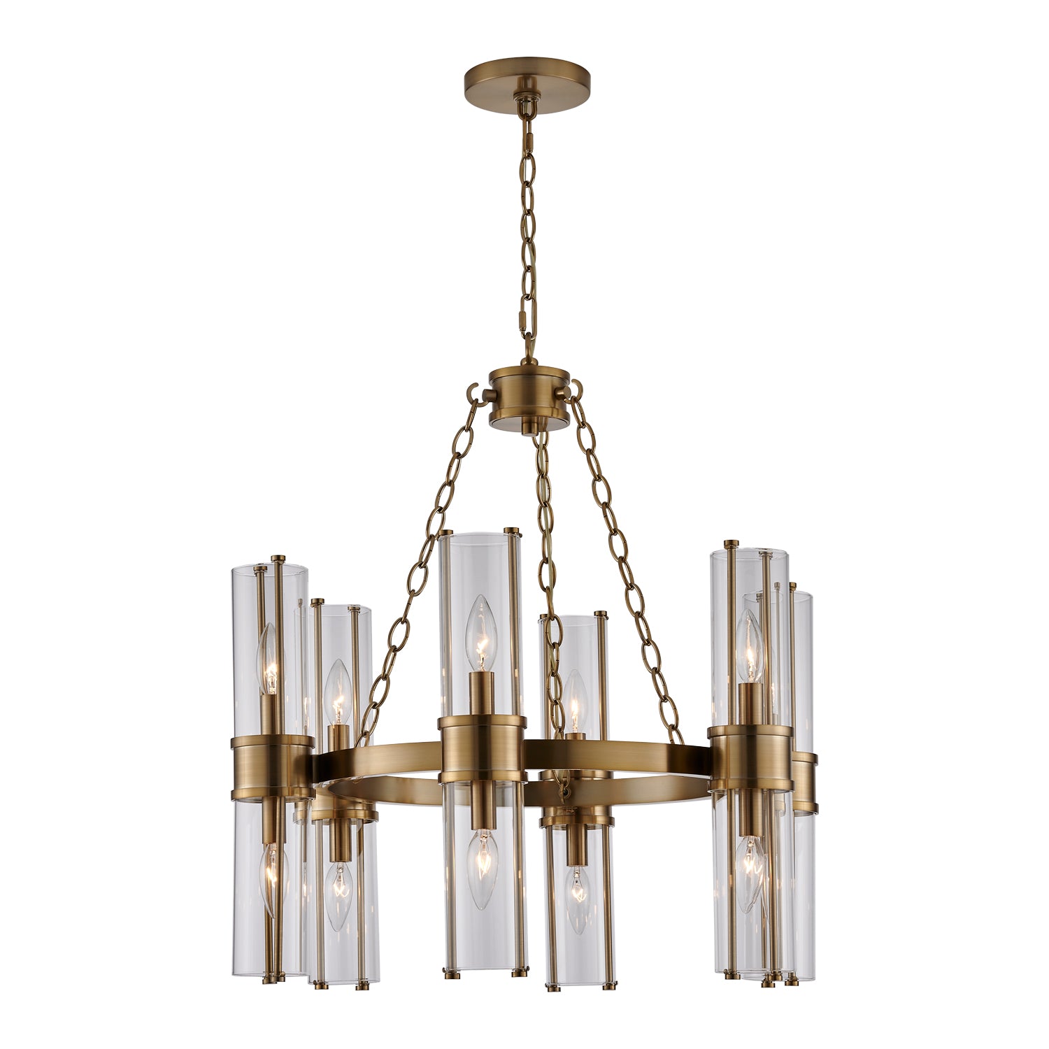 17'' Duet 12 Light Vintage Brass Chandelier