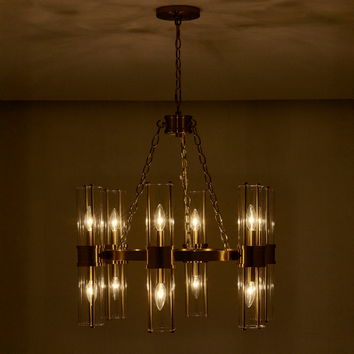 17'' Duet 12 Light Vintage Brass Chandelier