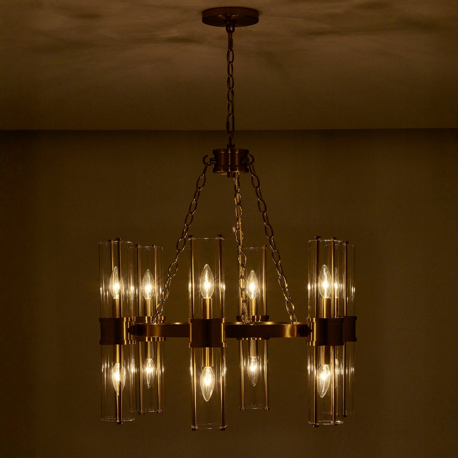17'' Duet 12 Light Vintage Brass Chandelier