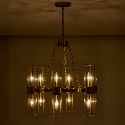 17'' Duet 12 Light Vintage Brass Chandelier