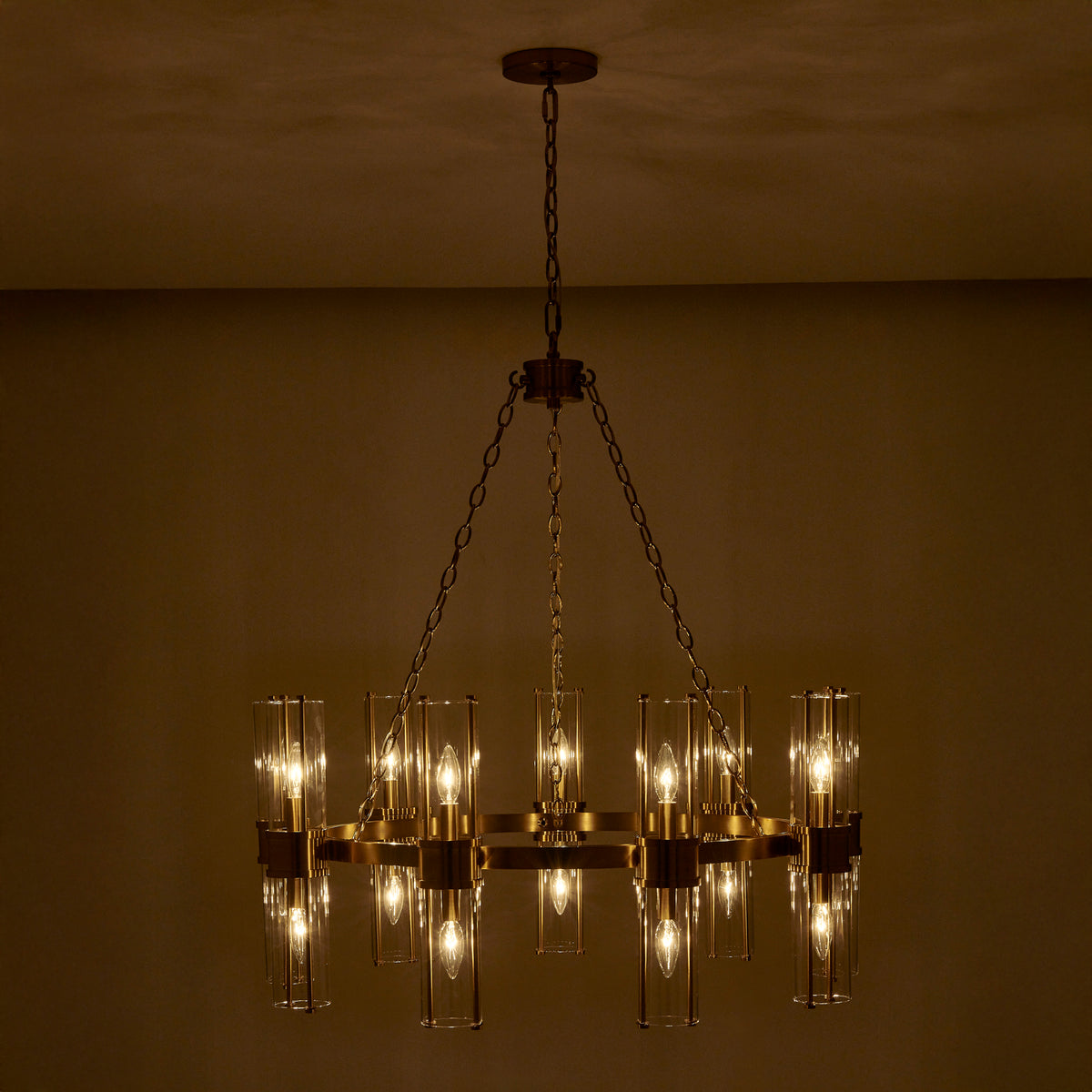 17'' Duet 18 Light Vintage Brass Chandelier