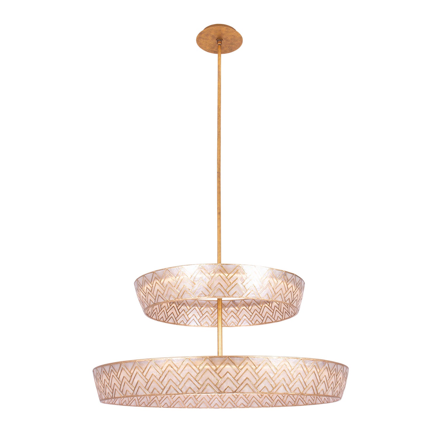 18'' Geo 2 Light Oxidized Gold Leaf Tiered Chandelier
