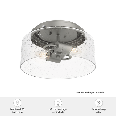 Hartland 11.5-inch 2-light Matte Silver Flush Mount Ceiling Light with Seeded Glass