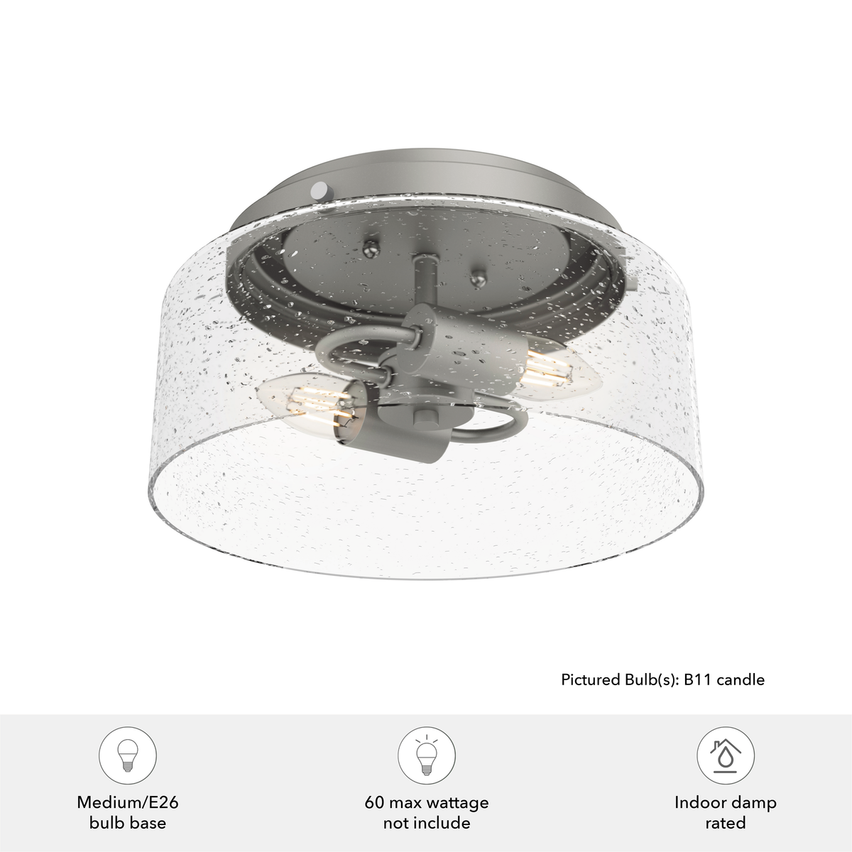 Hartland 11.5-inch 2-light Matte Silver Flush Mount Ceiling Light with Seeded Glass