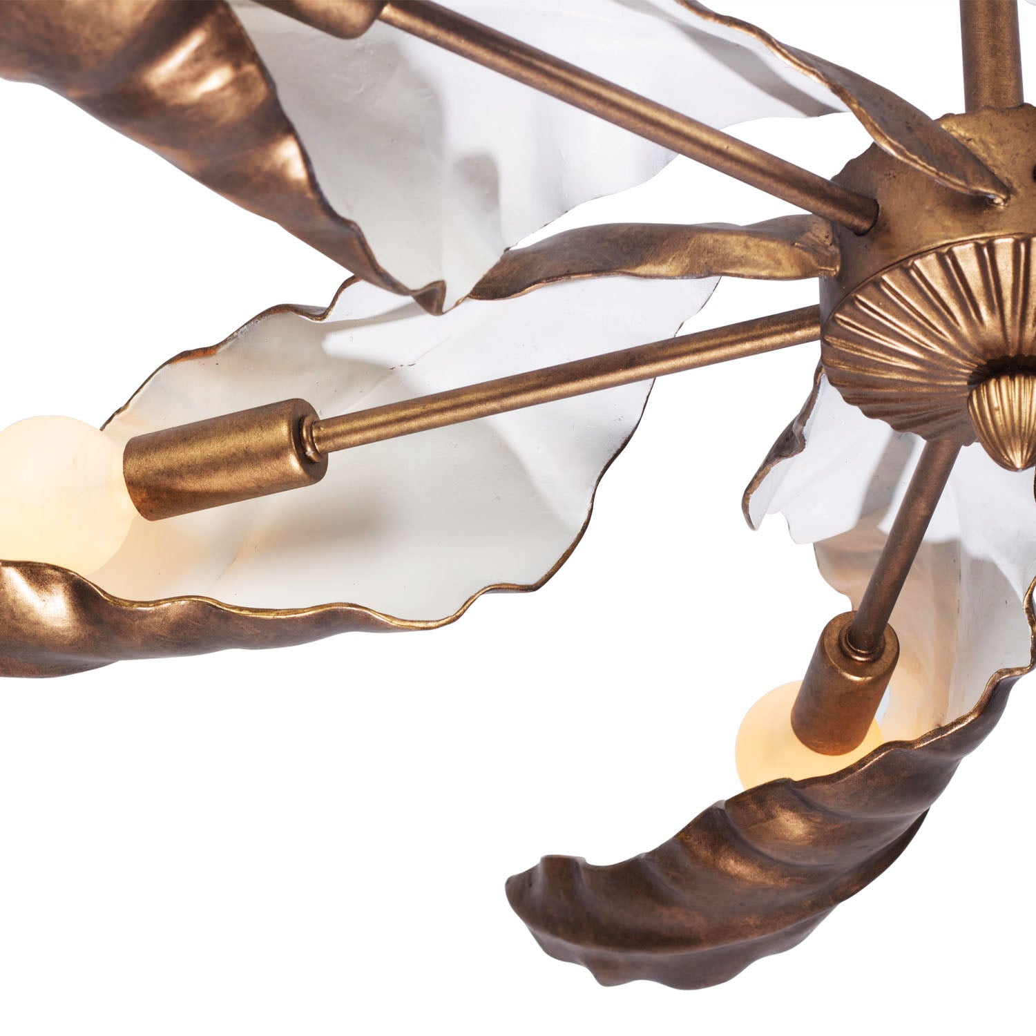 5'' Spira 6 Light Pearlized Antique Brass w/ White Chandelier