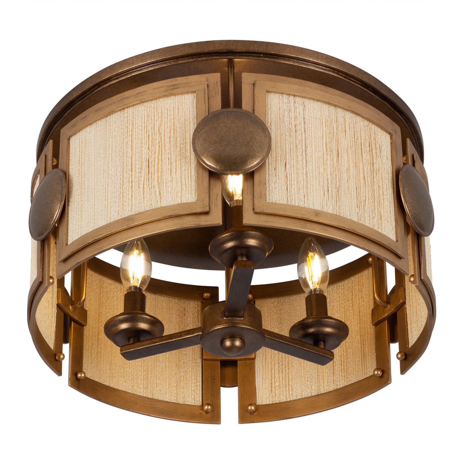 8.5'' Button 3 Light PEARLIZED ANTIQUE BRASS and MODERN GOLD Semi-Flush Mount