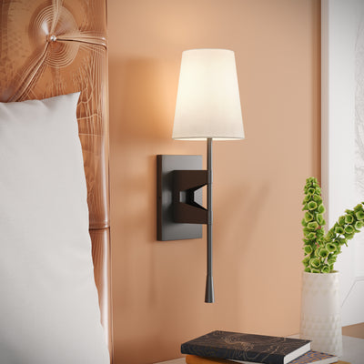 19.5-inch Matte Black 1-Light Linen Fabric Shade Wall Sconce
