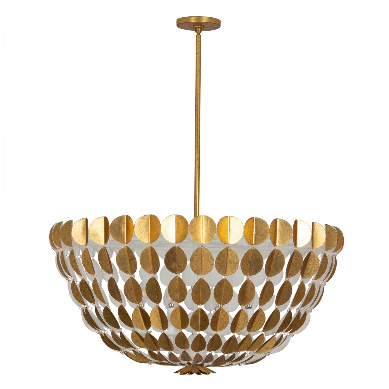 36'' Amor 8 Light Oxidized Gold Leaf And White Chandelier
