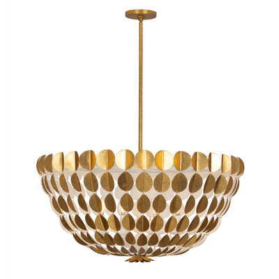 36'' Amor 8 Light Oxidized Gold Leaf And White Chandelier