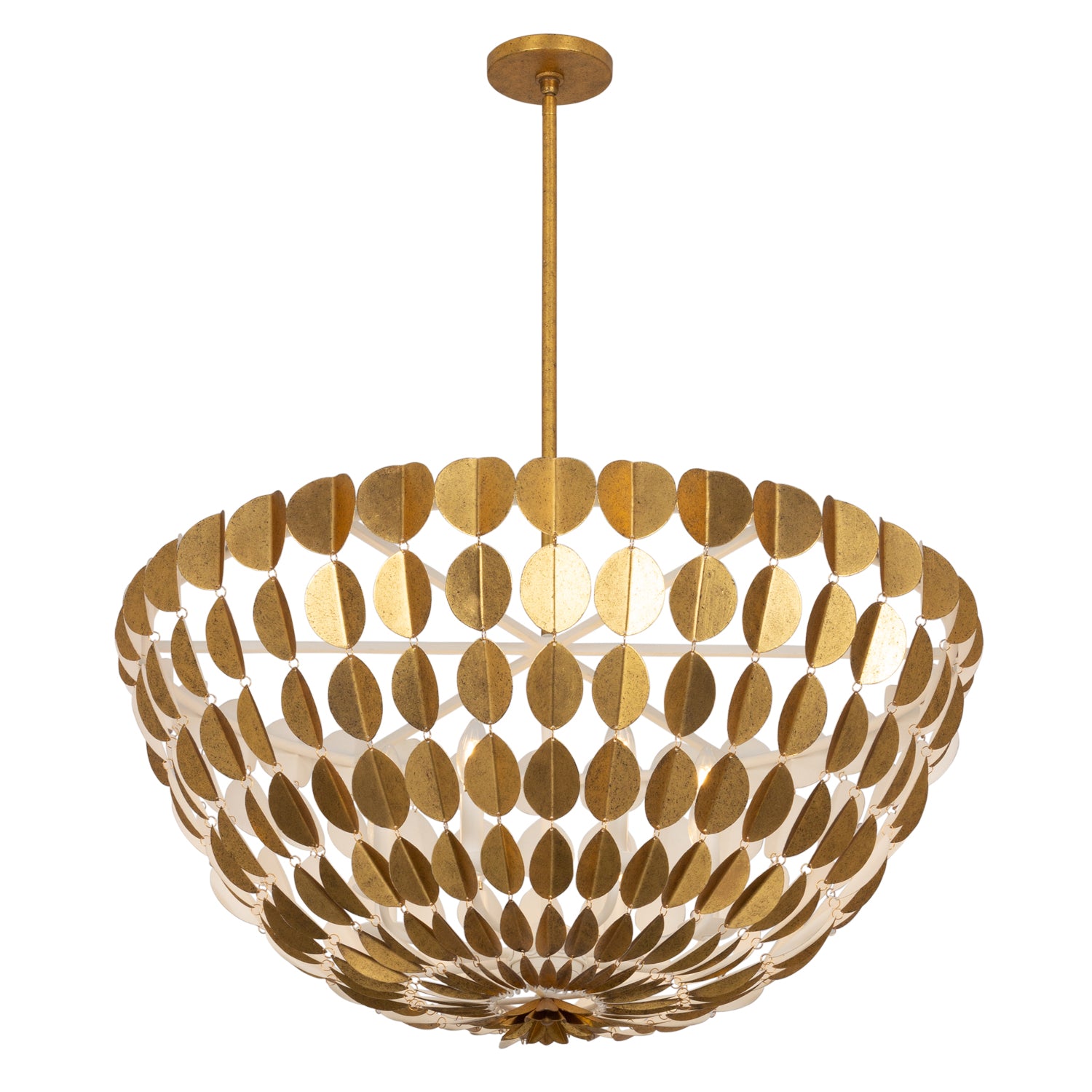 36'' Amor 8 Light Oxidized Gold Leaf And White Chandelier