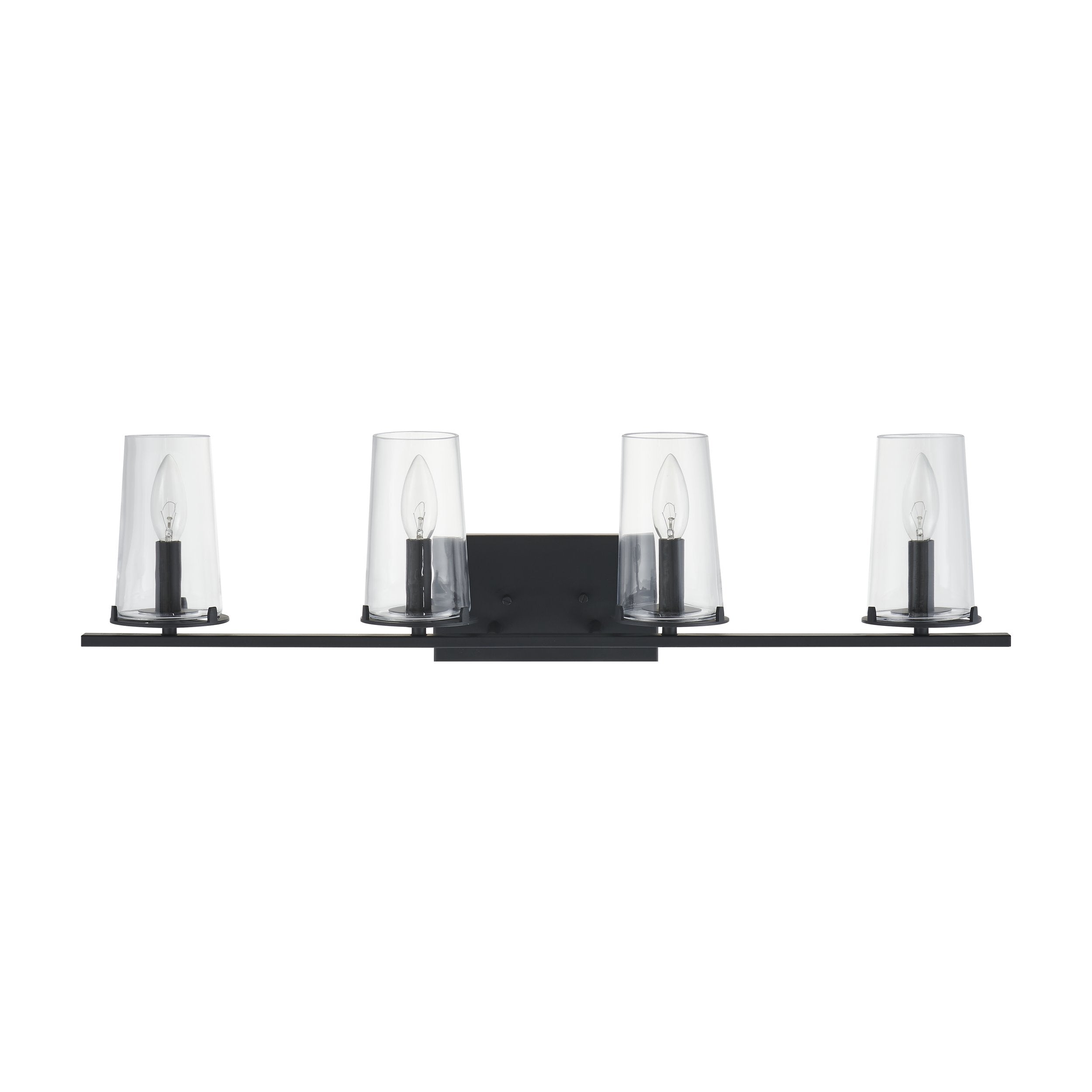 Jared 31-inch 4-light Matte Black Vanity Light with Clear Glass Shades