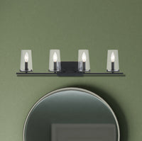 Jared 31-inch 4-light Matte Black Vanity Light with Clear Glass Shades