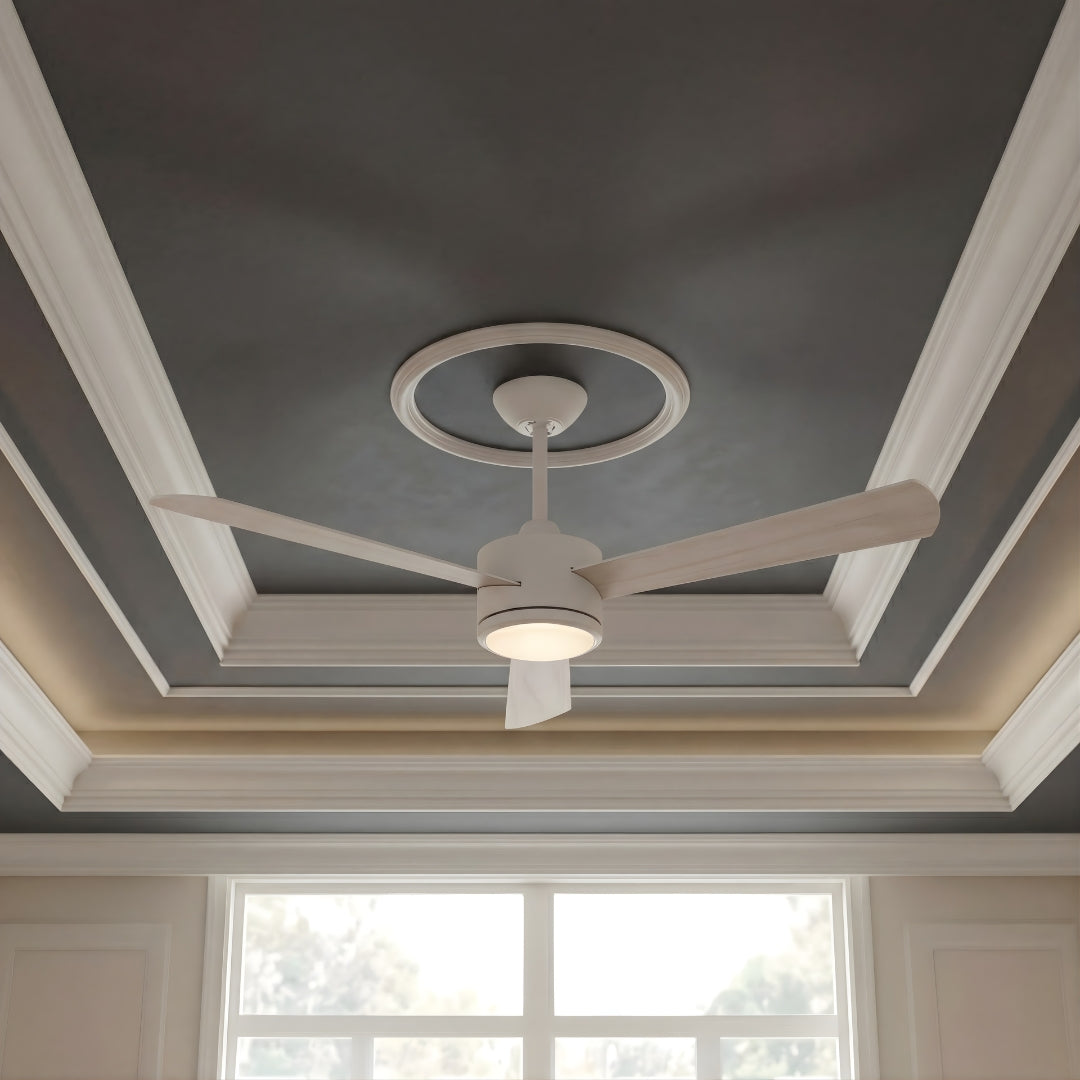 52 Inch DC White Fan with Reversible White Washed Oak Blades and Remote