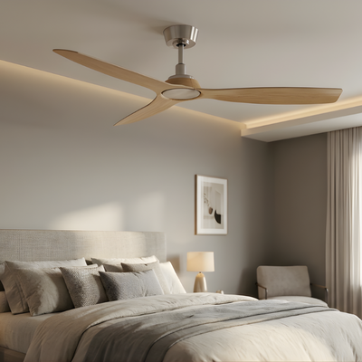 52 Inch Indoor Outdoor DC Brushed Nickel Fan with Teak Blades