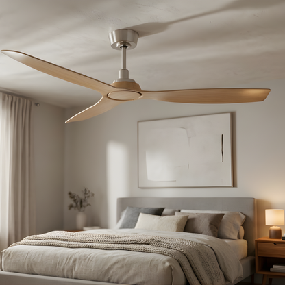 52 Inch Indoor Outdoor DC Brushed Nickel Fan with Teak Blades
