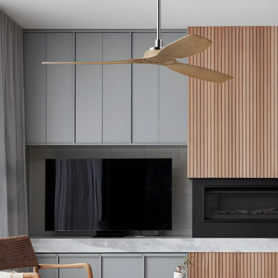 52 Inch Indoor Outdoor DC Brushed Nickel Fan with Teak Blades