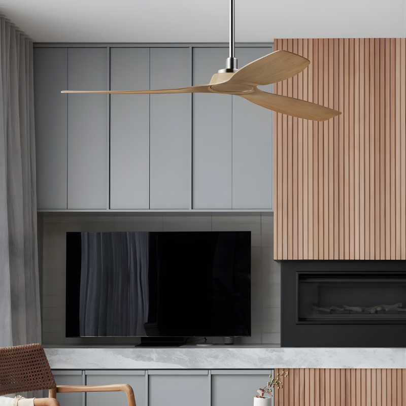 52 Inch Indoor Outdoor DC Brushed Nickel Fan with Teak Blades