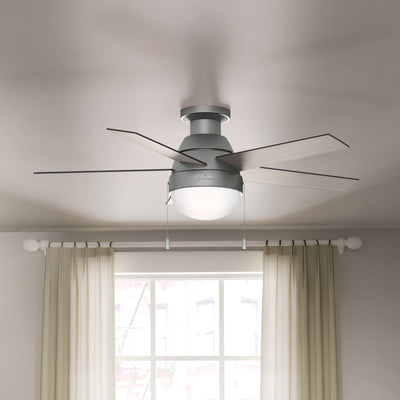 46 inch Anslee Matte Silver Low Profile Ceiling Fan with LED Light Kit and Pull Chain