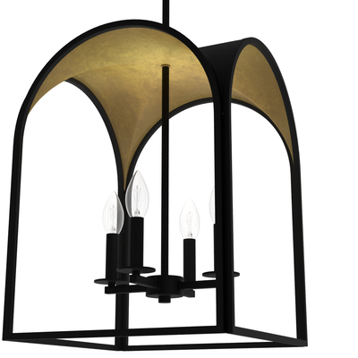 Dukestown 15-inch 4-light Natural Black Iron and Gold Leaf Lantern Pendant