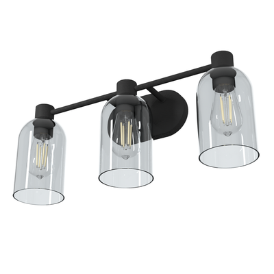 Lochemeade 22.5-inch 3-light Natural Black Iron Vanity Light with Smoked Glass